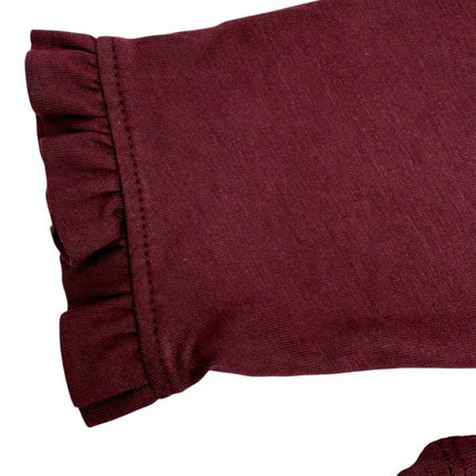 Boden Burgundy Supersoft Frill Henley Top Cotton Modal Slim Fit-Quality Brands Outlet-