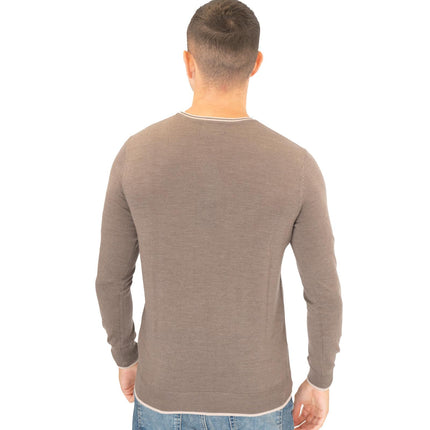Nicole Farhi Farhi Mens Crew Neck Merino Wool Jumper Brown-Quality Brands Outlet-