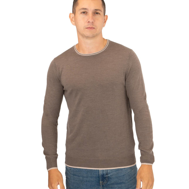 Nicole Farhi Farhi Mens Crew Neck Merino Wool Jumper Brown-Quality Brands Outlet-