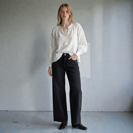 M&S Per Una Wide Leg Jeans Charcoal Stretch - Quality Brands Outlet