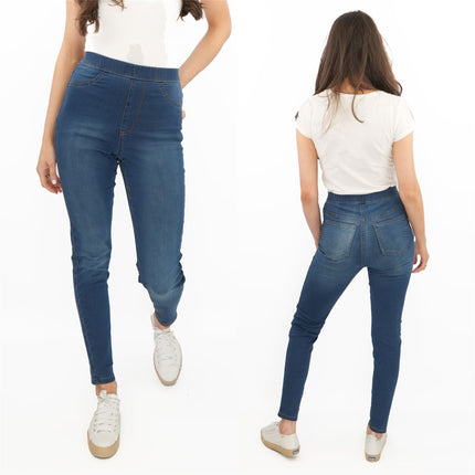 M&S Blue Jegging High Waist Ankle Grazer Skinny Leg Jeans-Quality Brands Outlet-