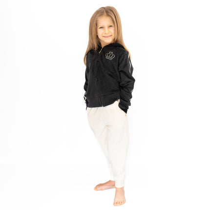 Lipsy Girl Kids Sequin Full Zip Black Velour Hoodies - Quality Brands Outlet