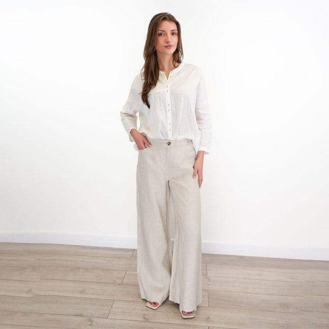 East Clothing Linen Trouser Stone Wide Leg Palazzo Trouser Summer Relaxed - Quality Brands Outlet