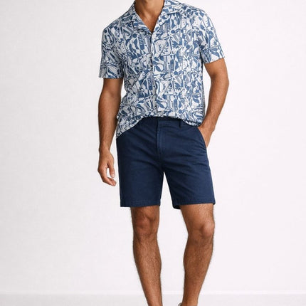 Reiss Abstract Print Blue Shirt Camp Collar Short Sleeve Summer Resort - Quality Brands Outlet