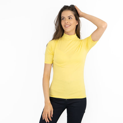 Karen Millen Yellow Short Sleeve Jersey Funnel Neck Top - Quality Brands Outlet
