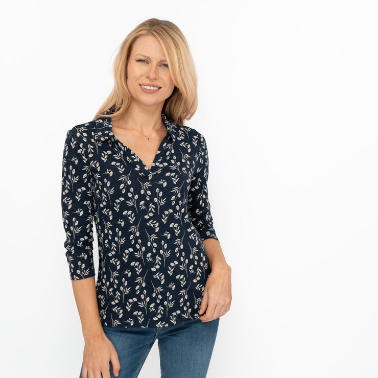 Seasalt Wavecrest Navy Blue Floral Jersey Top