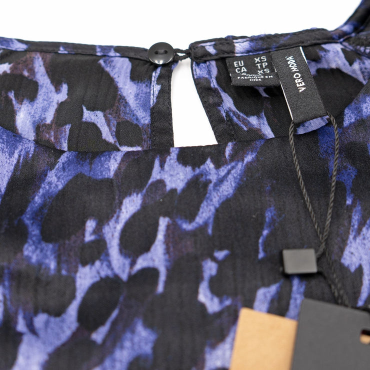 Vero Moda Black Purple Leopard Print 3/4 Sleeve Tops - Quality Brands Outlet