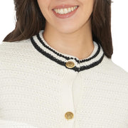 M&S Ivory Gold Button Cardigan Classic Textured Crew Neck - Quality Brands Outlet