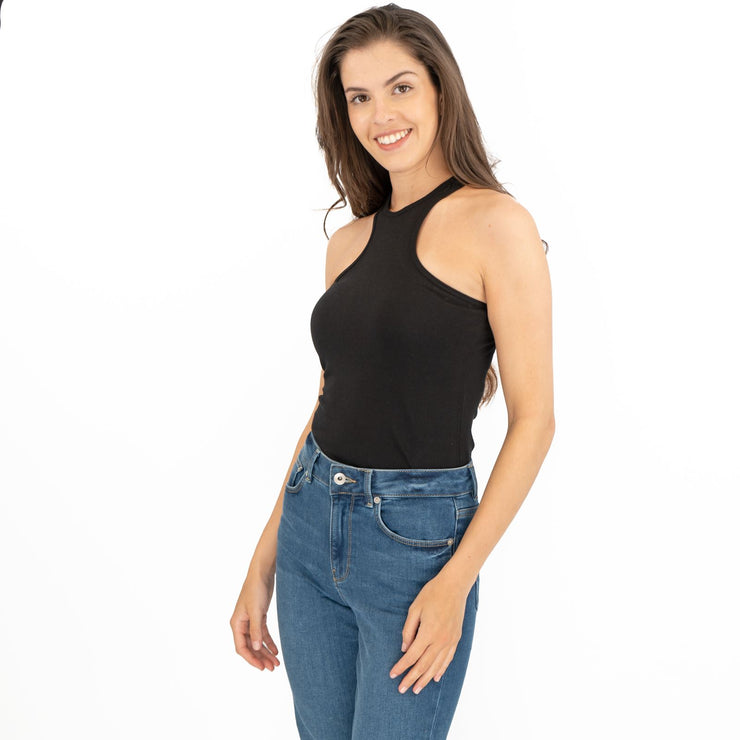 True Religion Bodysuit Black Cotton Sleeveless Tank Tops