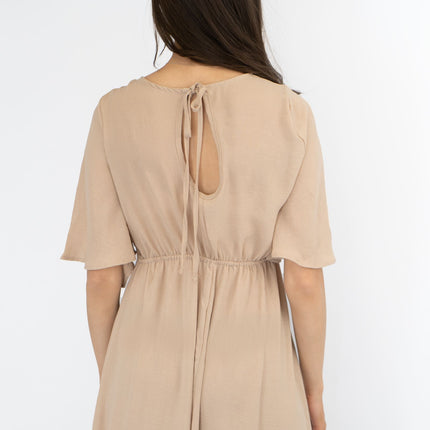 Boohoo Beige Cap Short Sleeve A-line Flare Maxi Dress-Quality Brands Outlet-