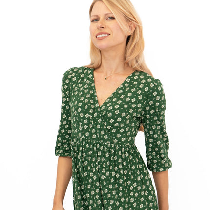 Seasalt Sky Branch Green Floral Jersey Midi Dress-Quality Brands Outlet-