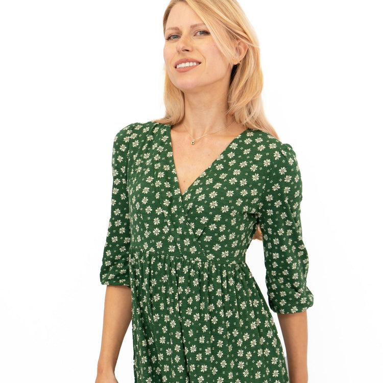 Sky Branch Green Floral Jersey Midi Dress