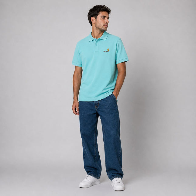 Mens Polos Short Sleeve Cotton Pique Light Blue Premium Brand