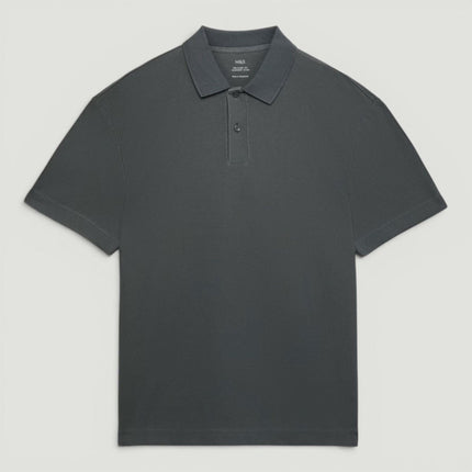M&S Dark Pewter Grey Pure Cotton Garment Dyed Polo Shirt Relaxed Fit-Quality Brands Outlet-