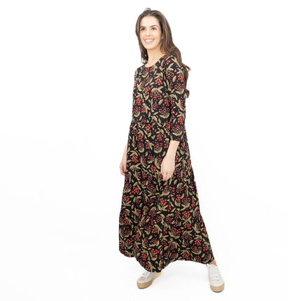 Seasalt Black Line Strokes Floral Midi Dress-Quality Brands Outlet-