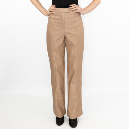 River Island Faux Leather Straight Leg Trousers Tan - Quality Brands Outlet