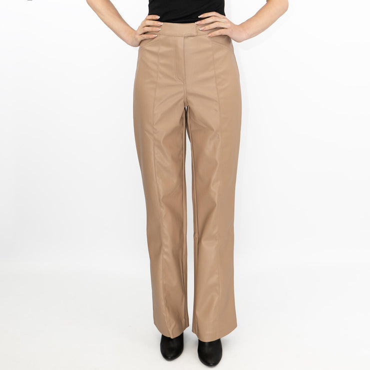 River Island Faux Leather Straight Leg Trousers Tan - Quality Brands Outlet