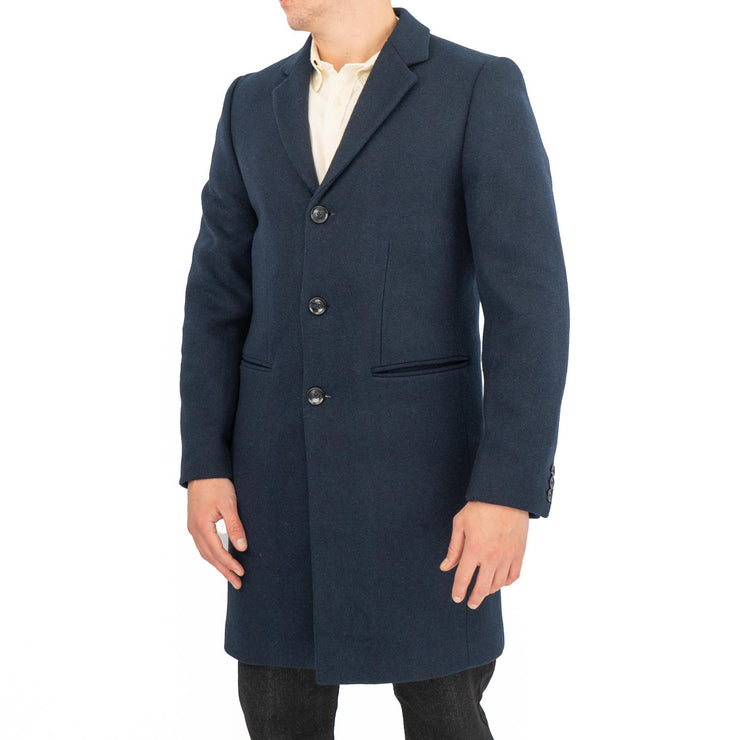 M&S Mens Wool Blend Overcoat Navy