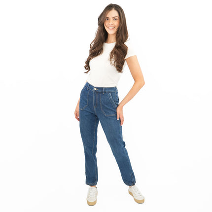 M&S Slim Leg Ankle Grazer Stretch Elasticated Cuff Dark Blue Jeans - Quality Brands Outlet