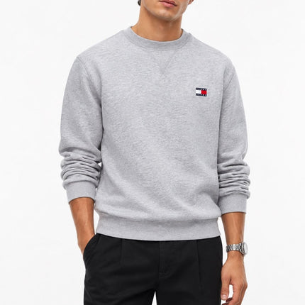 Mens Sweatshirts Badge Fleece Crew Neck Long Sleeve Tops - Grey-Quality Brands Outlet-