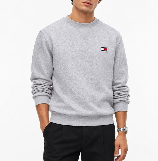 Mens Sweatshirts Badge Fleece Crew Neck Long Sleeve Tops - Grey-Quality Brands Outlet-
