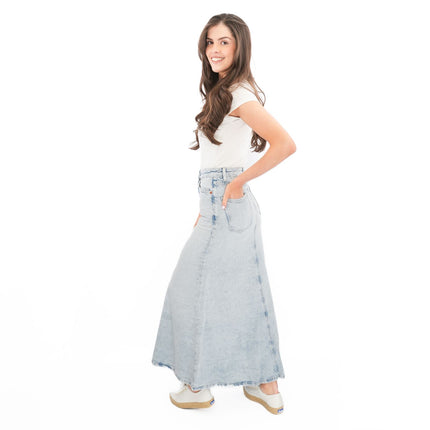 M&S Denim Maxi Skirt A-Line Cotton Lyocell-Quality Brands Outlet-