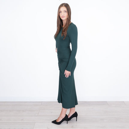 Ginny Ruched Midi Dress Green Long Sleeve - Quality Brands Outlet