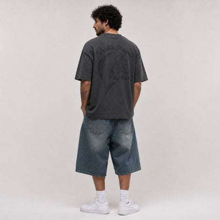 Mens T-Shirts Premium Brand Charcoal Grey Short Sleeve Cotton Graphic Boxy Fit - Quality Brands Outlet