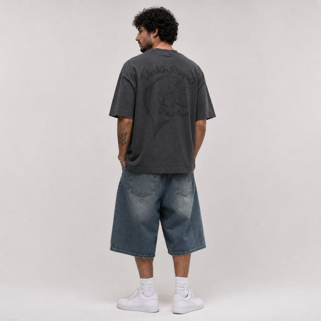 Mens T-Shirts Premium Brand Charcoal Grey Short Sleeve Cotton Graphic Boxy Fit - Quality Brands Outlet