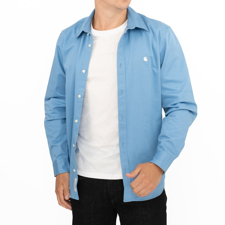 Carhartt WIP Mens Shirt Long Sleeve Madison Blue Button-Up Tops