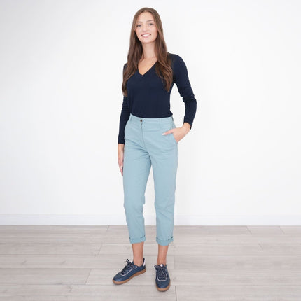 M&S Cotton Rich Tapered Ankle Grazer Chinos Aqua Blue-Quality Brands Outlet-