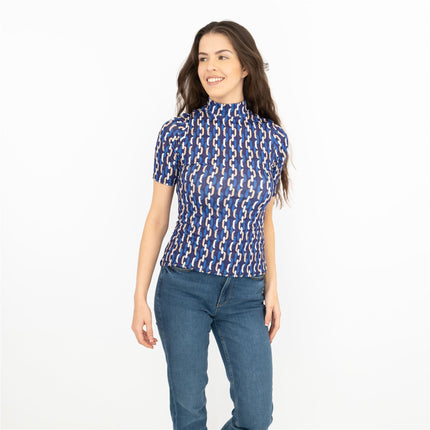 Karen Millen Purple Geo Print Short Sleeve Tops-Quality Brands Outlet-
