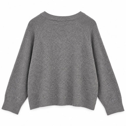 Womens Jumper Raglan Long Sleeve V-Neck Knit Tops - Grey-Quality Brands Outlet-