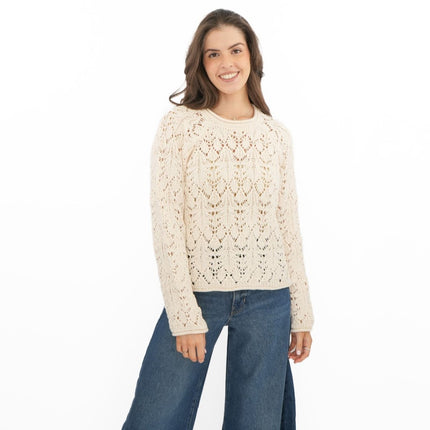 M&S Ivory Jumper Crew Neck Open Knit-Quality Brands Outlet-