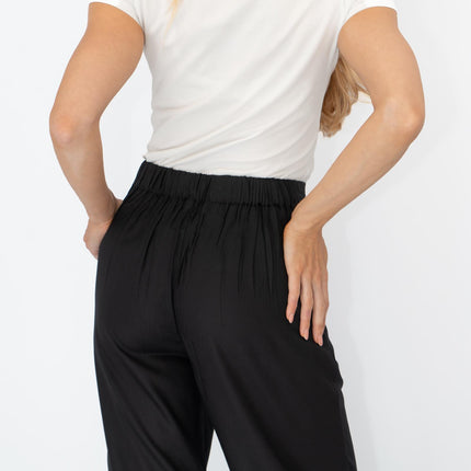 Womens Trousers Black Woven Crop Wide Leg-Quality Brands Outlet-