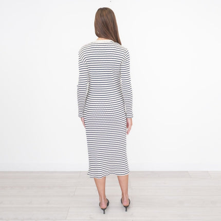 M&S Ecru Cream Striped Midi Dress-Quality Brands Outlet-