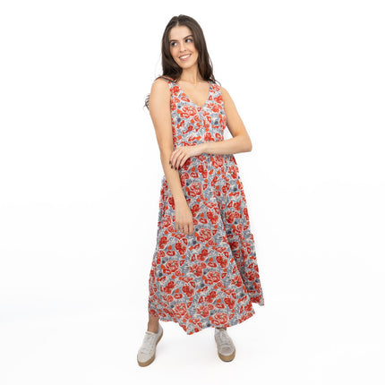 Seasalt Red Grey Polmanter Floral Sleeveless Maxi Dress-Quality Brands Outlet-