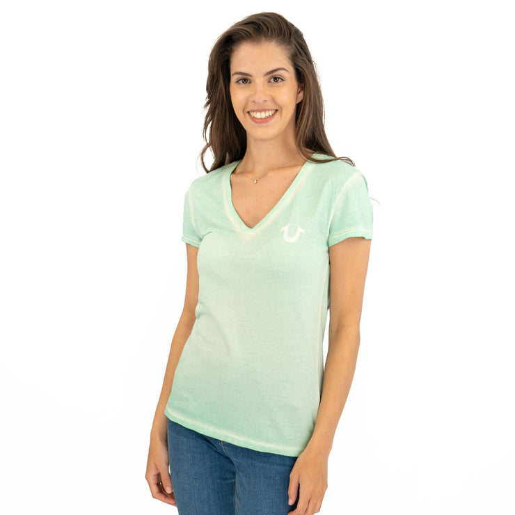 True Religion Womens Green Top T-Shirt Short Sleeve