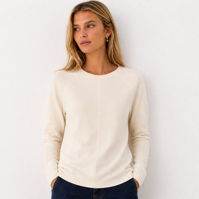 Seam Detail Long Sleeve Top Premium Brand – Ivory