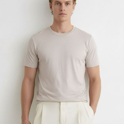 Bless Cotton T-Shirt Wheat Melange Beige Short Sleeve Tops - Quality Brands Outlet