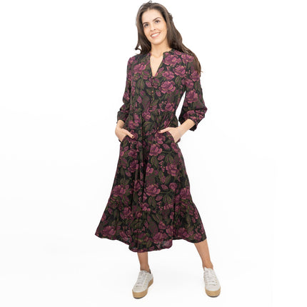 Seasalt Purple Engleheart Dress in Tapestry Bloom Grape Print Midi-Quality Brands Outlet-