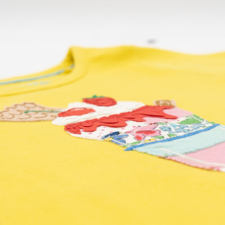 Mini Boden Girls Yellow Ice Cream Applique Summer Cotton Short Sleeve Tops