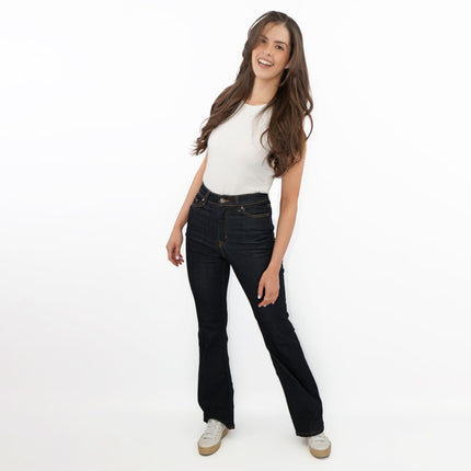 M&S Autograph Boot Cut Jeans High Waist Flare Stretch Dark Indigo