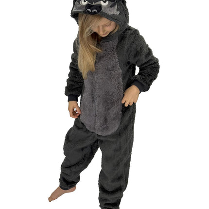 M&S Kids Onesie Fleece Grey Wolf Full Zip with Hoodie - Quality Brands Outlet