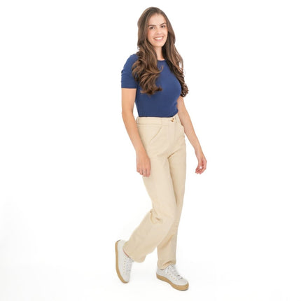 M&S Cream Straight Leg Trousers Stretch Cotton Rich Relaxed Utility - Quality Brands Outlet