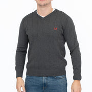 Crew Clothing Mens Jumper Dark Grey V-Neck Ribbed Long Sleeve Organic Cotton