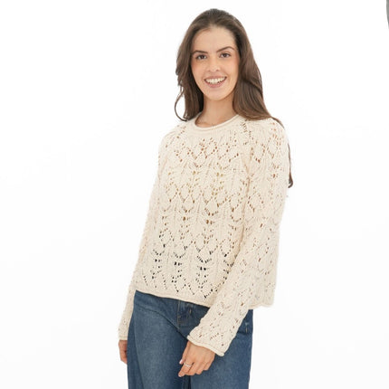 M&S Ivory Jumper Crew Neck Open Knit-Quality Brands Outlet-