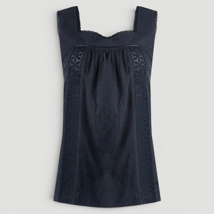 Weird Fish Navy Chelle Square Neck Jersey Vest Top - Quality Brands Outlet