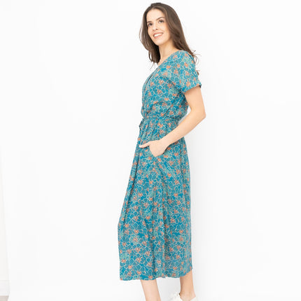 Seasalt Teal True Note Painted Rose Midi Dress-Quality Brands Outlet-