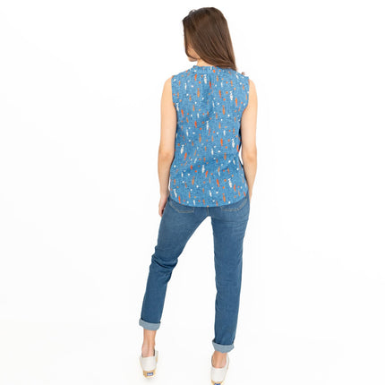 Seasalt Blue Fish Flower Fields Summer Vest Sleeveless Tops-Quality Brands Outlet-